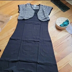 Liz Claiborne Black Sleeveless Dress with Crochet Balero Medium Petite